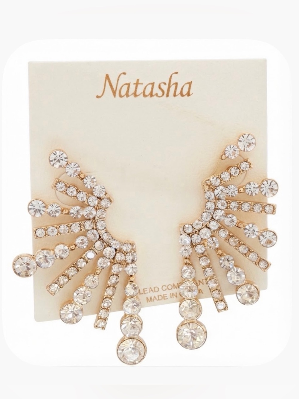 NWT ⚜️💎⚜️ NATASHA Gold Toned Starburst Fan Ear Jacket Earrings